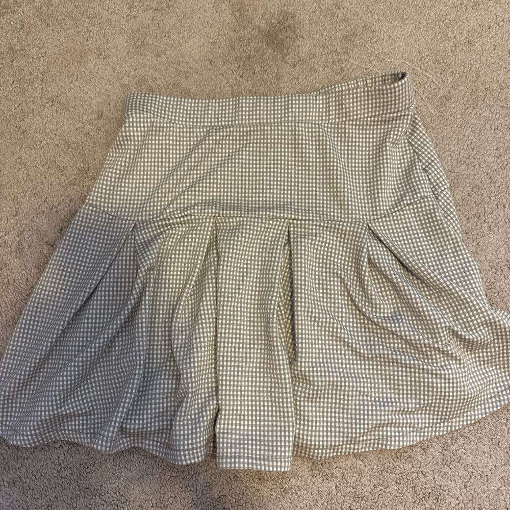 Womens Beige Gingham Pleated Skirt